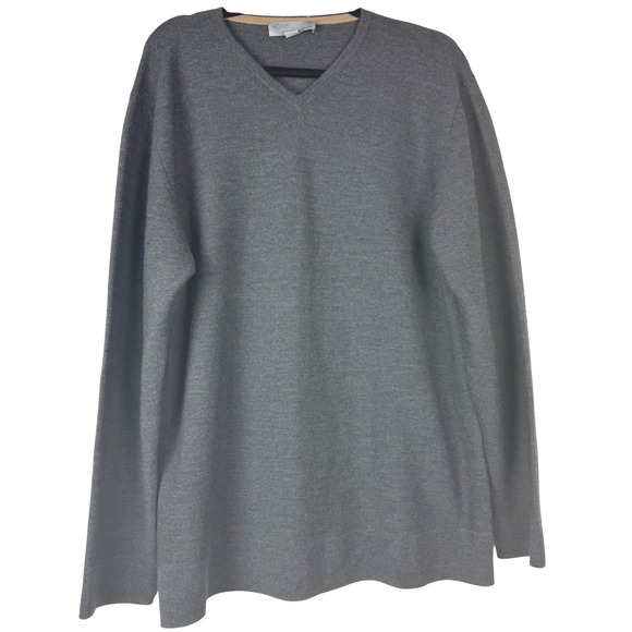 Greg Norman Men V Neck Sweater Gray Italy Merino Wool Large Glam Business Winter - Picture 1 of 8